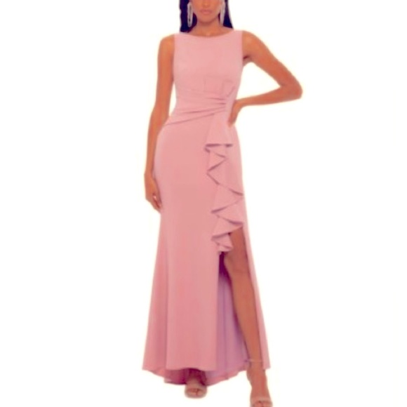 Betsy & Adam Women’s Ruffle Detailed Gown, Rose Pink, Size 12, New w/ Tags - Picture 3 of 5